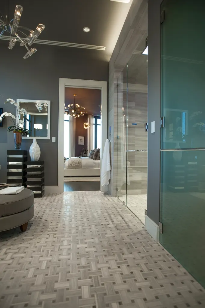Modern bathroom with a glass shower and mirror