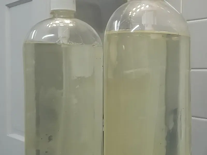 Yellow noname soap on a bathroom shelf